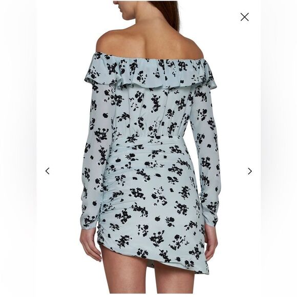 Alessandra Rich Off-The-Shoulder Rose Printed Silk Mini Dress - Picture 3 of 16